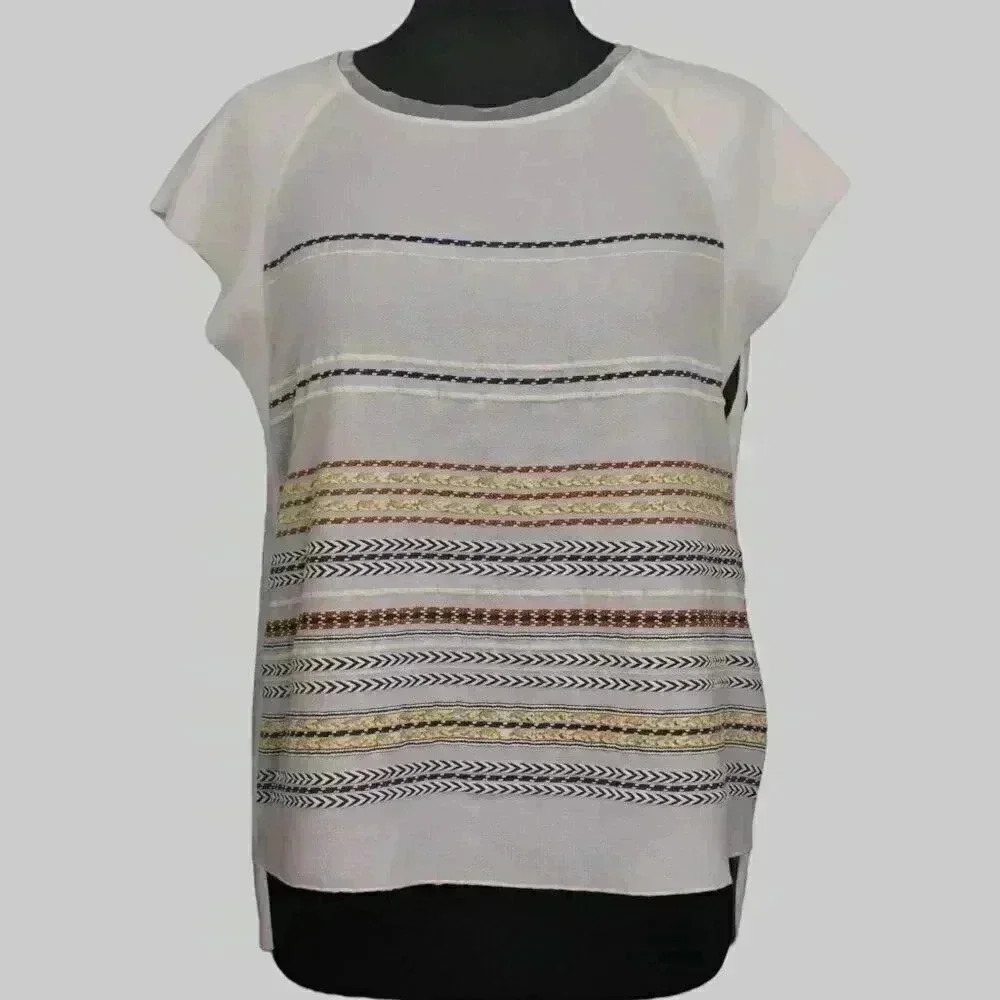 Zara W Collection Women's Cap Sleeve High Low Top M White Striped